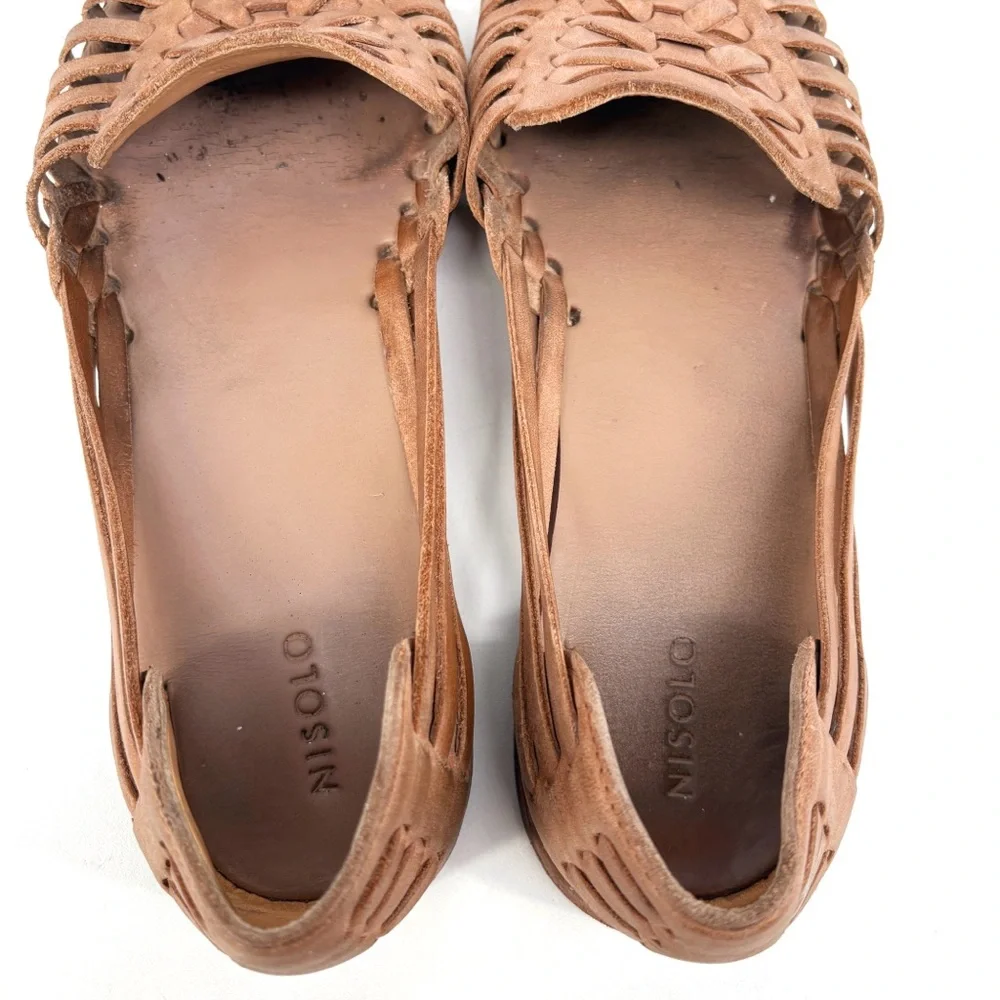 Women's Woven Leather Flats - Nude - Picture 12 of 15